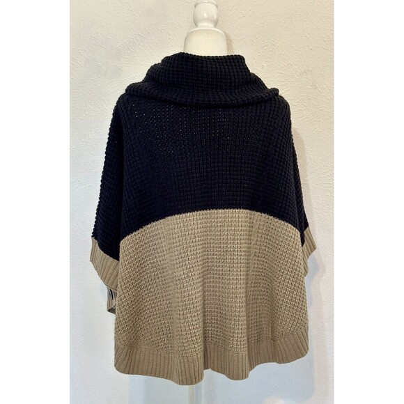 THML Woman Size S Two Tone Knit Poncho Boho Minimalist Lagenlook Coastal Grandma - Picture 7 of 12